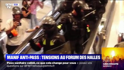 Manifestations anti-pass: des tensions ont éclaté à l'intérieur du Forum des Halles à Paris