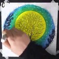 Easy Moonlight  Pastel painting art  for Beginners STEP by STEP  oil pastel drawing night sky