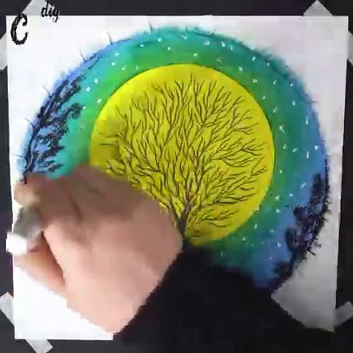 Easy Moonlight  Pastel painting art  for Beginners STEP by STEP  oil pastel drawing night sky