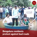 To protest bad roads, Bengaluru residents plant paddy in rain-filled potholes