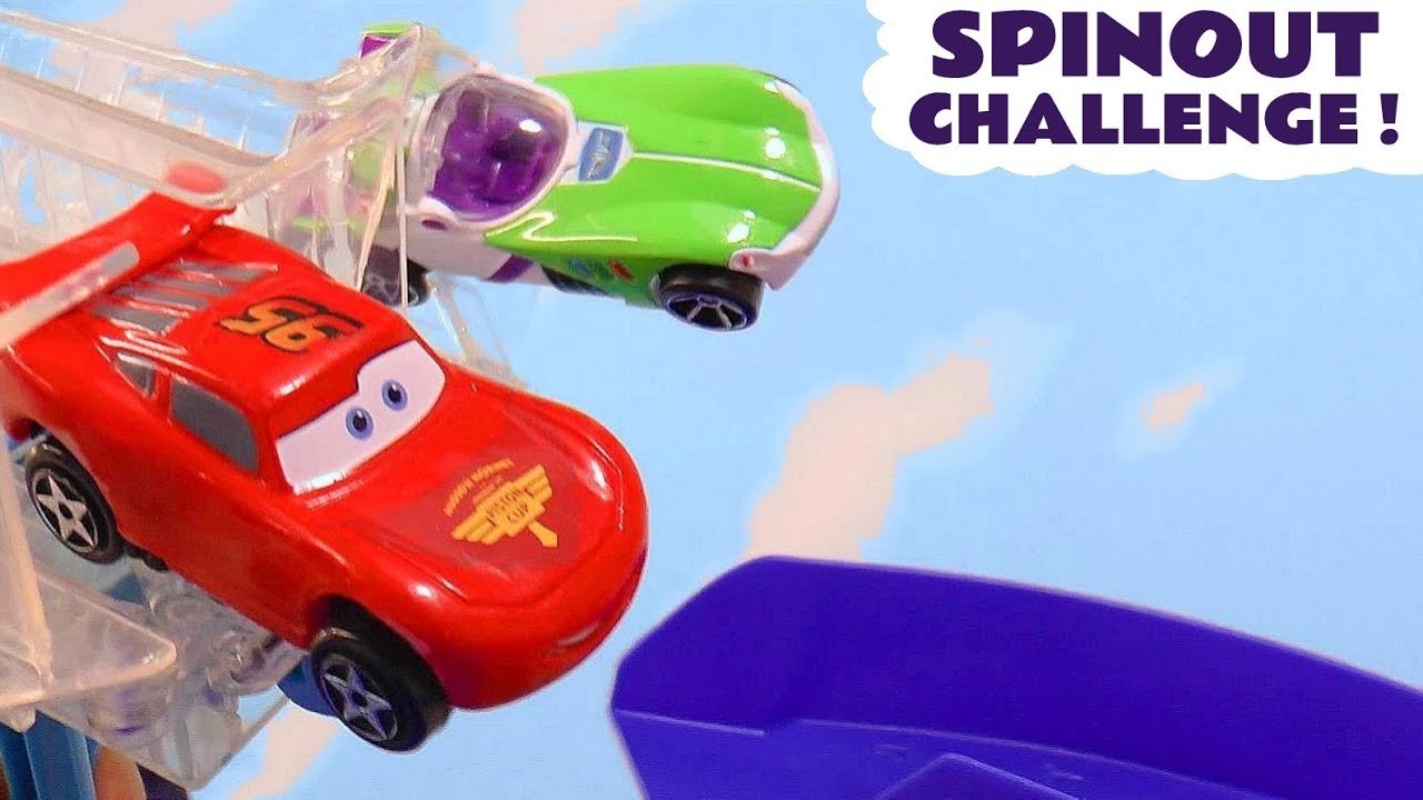 Hot Wheels Spinout Funny Funlings Race Challenge with Pixar Cars 3 ...