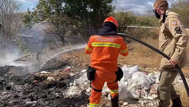 VÍDEO: Bombeiros são acionados para combater incêndio às margens da BR-230 na zona rural de Pombal