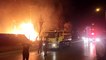 Bursa'da çalılık alanda çıkan yangın geceyi aydınlattı: Alevler tamir atölyesi ve yüksek gerilim hattına sıçradı