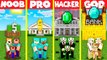 Minecraft Battle_ SECURE SAFEST BANK HOUSE BUILD CHALLENGE - NOOB vs PRO vs HACKER vs GOD Animation