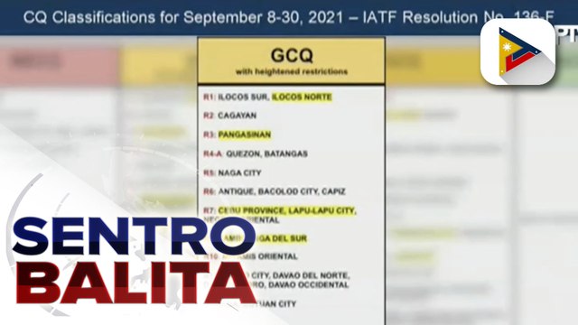Metro Manila na pilot area para sa granular lockdown strategy, isasailalim na sa GCQ simula sa Sept. 8; bagong community quarantine classifications ng iba pang bahagi ng bansa, inanunsyo