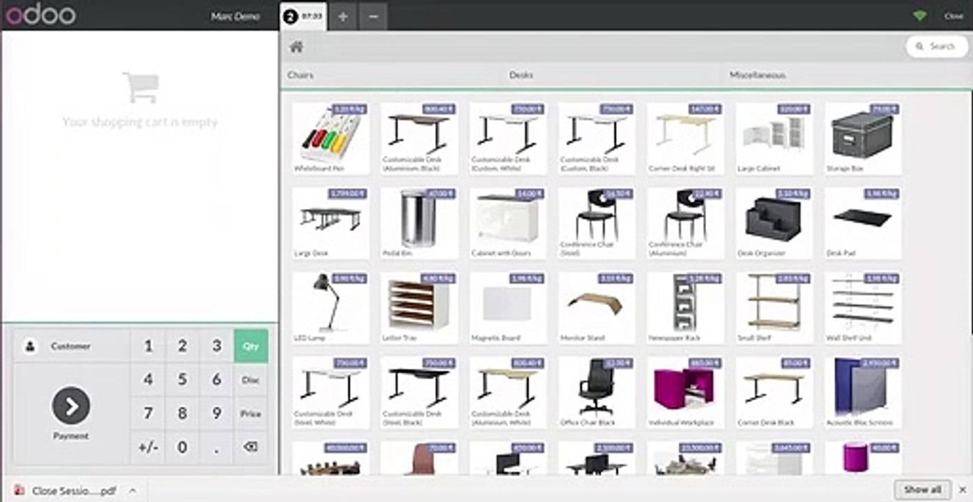 Use cash control functionality directly from POS and also generate a z report of the session.