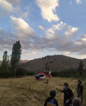 Ambulans helikopter ağaçtan düşen kişi için havalandı