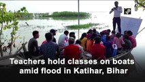 Teachers hold classes on boats amid flood in Bihar’s Katihar