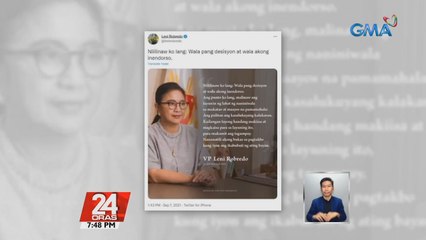 VP Robredo, nilinaw na wala pa siyang desisyon at wala ring ineendorso sa Eleksyon | 24 Oras