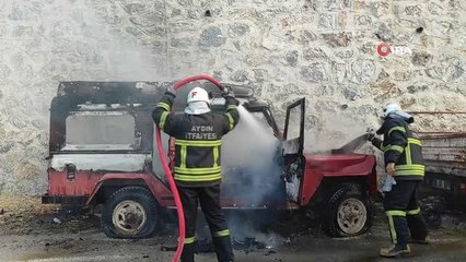 Evsiz adam yanan araçtan son anda kurtuldu