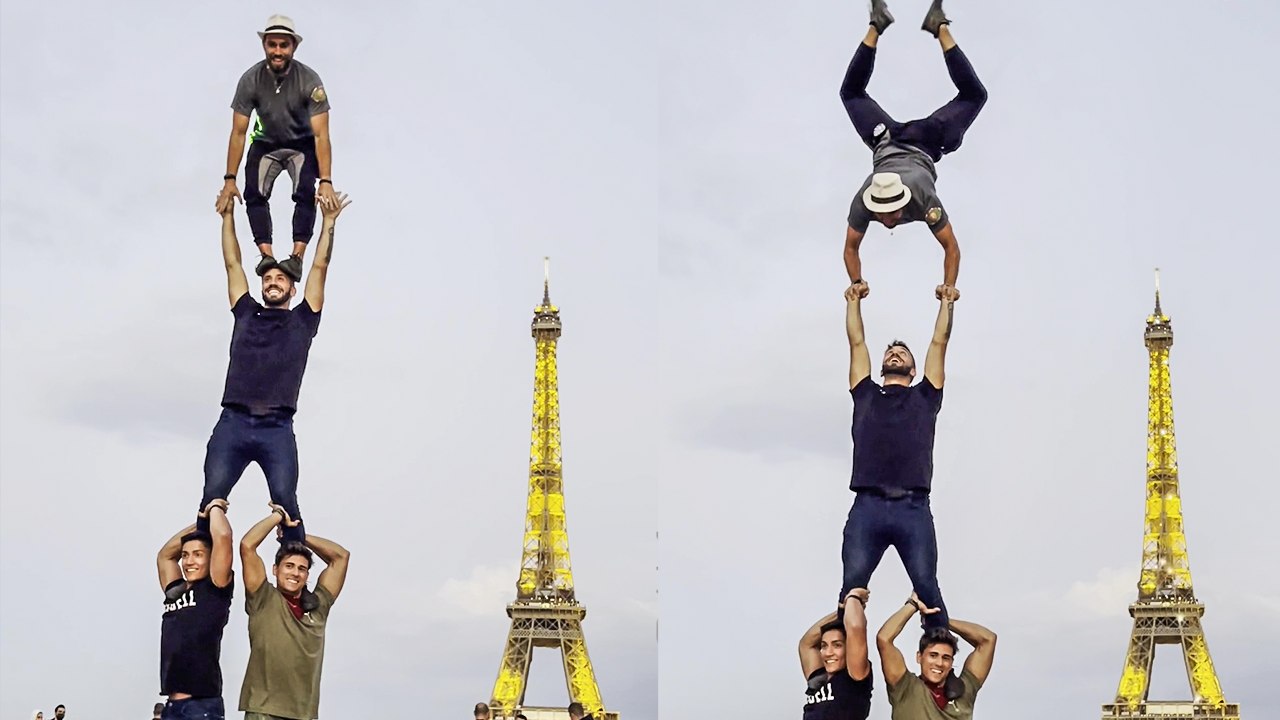 'Talented Acrobatic Group Performs INSANE Act with Eiffel Tower in the Background'