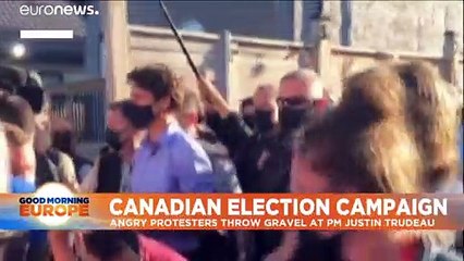 Angry protesters throw gravel at Canadian PM Justin Trudeau