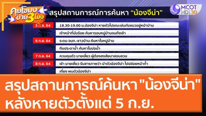 สรุปสถานการณ์ค้นหา "น้องจีน่า" หลังหายตัวตั้งแต่ 5 ก.ย. (8 ก.ย. 64) คุยโขมงบ่าย 3 โมง