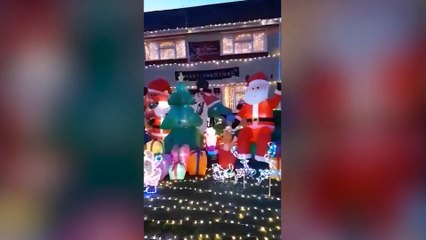 Mum has gone all out to cheer up her kids and neighbours by putting up her CHRISTMAS decorations three months early - including 5,000 outdoor lights