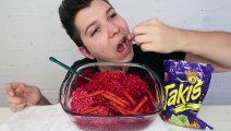 BIG BITES- Fire Hot -TAKIS FUEGO- Flamin' Hot Spicy Ramen Noodle Challenge -NO TALKING- • MUKBANG