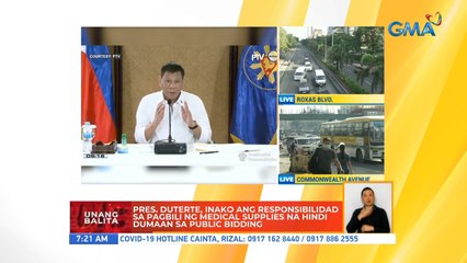 Pres. Duterte, inako ang responsibilidad sa pagbili ng medical supplies na hindi dumaan sa public bidding | UB