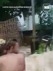Flood waters gushes into a residential area in Brgy. Yapak at world-famous Boracay Island.