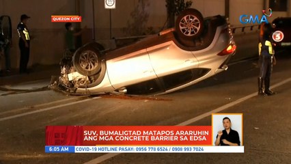 SUV, bumaligtad matapos araruhin ang mga concrete barrier sa EDSA | UB