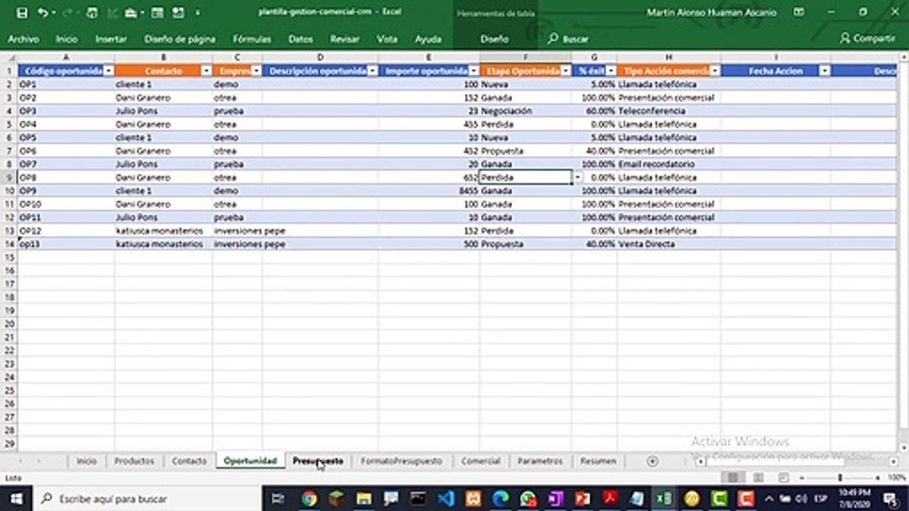 como crear un crm y dashboard comercial en excel