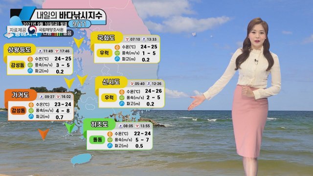 [내일의 바다낚시지수] 9월 11일 토요일, 일부 지역 천둥과 번개 주의 / YTN