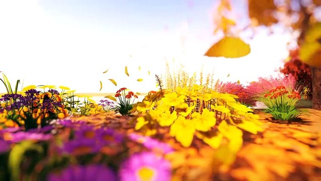 Autumn flowers and trees autumn leaves falling beautiful party background video