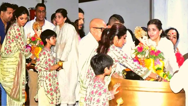 Shilpa Shetty Ganpati Visarjan के दौरान दिखी पति Raj Kundra के बिना काफी उदास | FilmiBeat