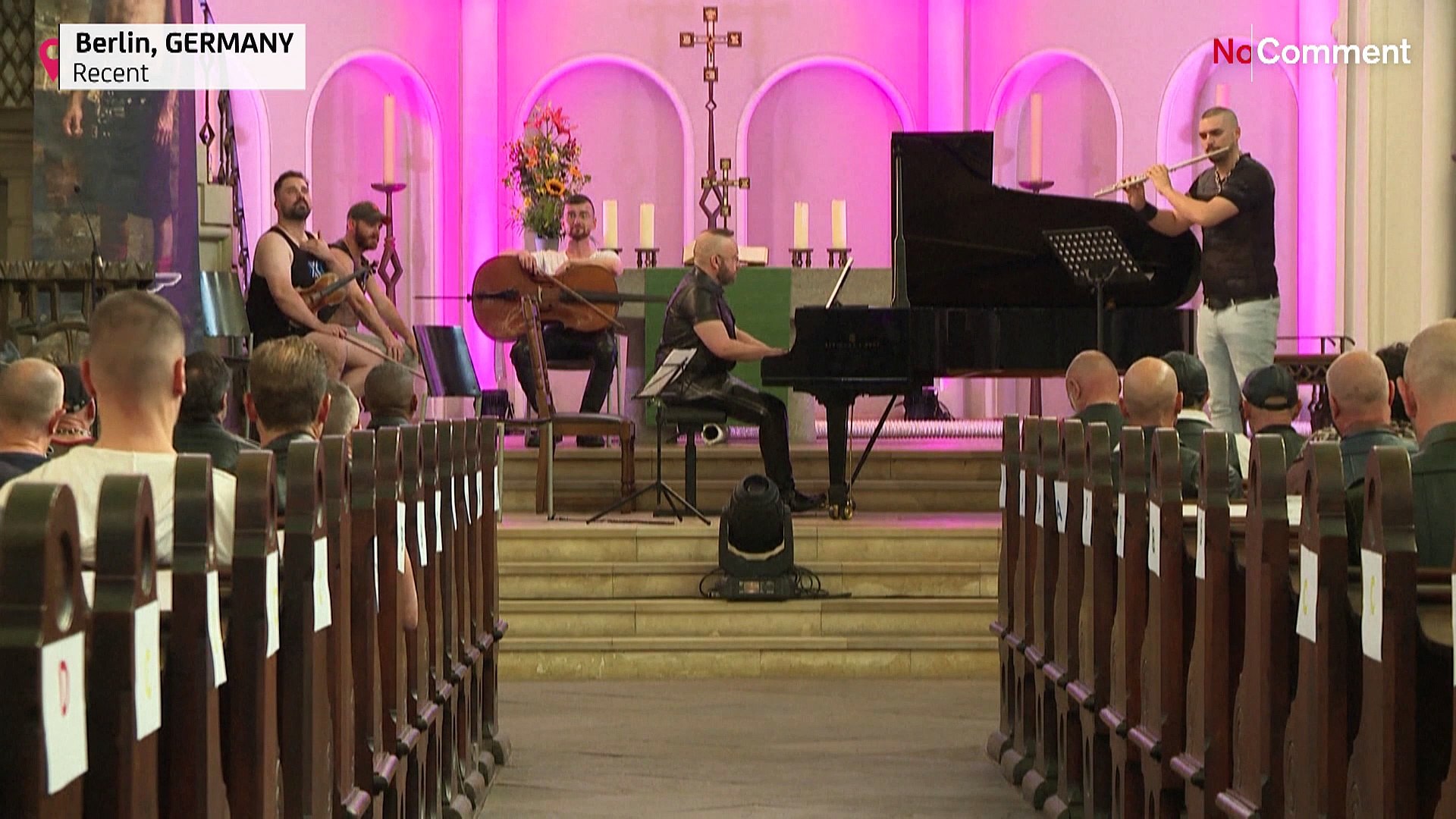 ⁣Berlin's leather lovers listen to classical music in a church
