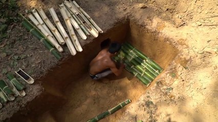 underground bamboo house - Construindo casa de bambu subterrânea