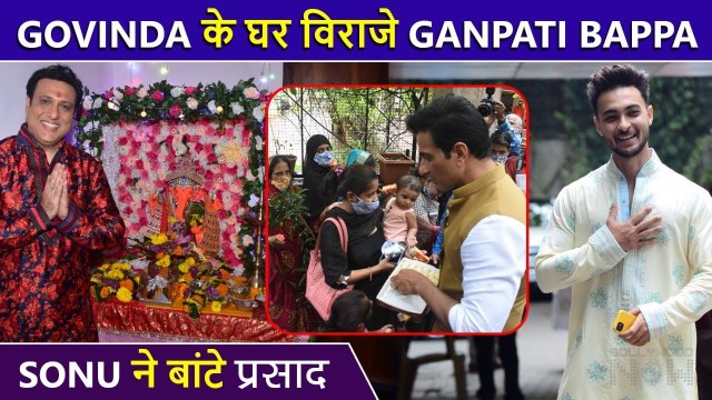Sonu Sood Distributing Ganesha's Sweets, Govinda And Ayusha Sharma's Ganpati