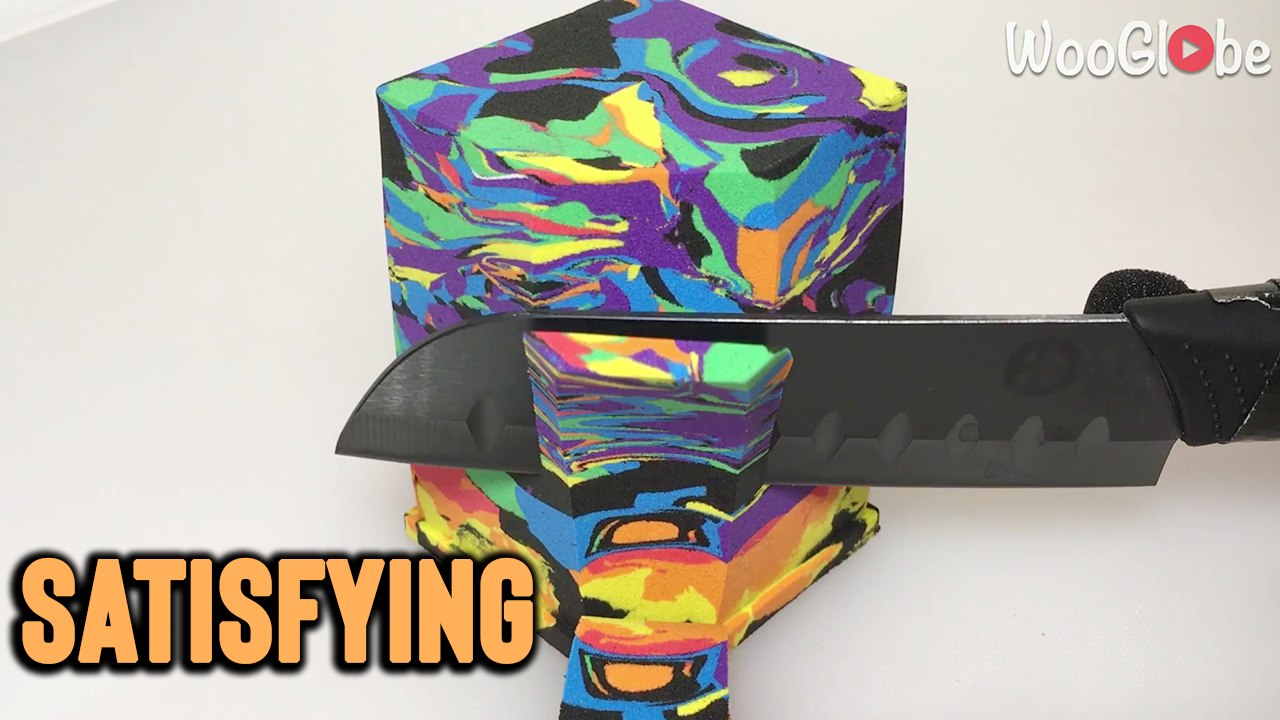 'SATISFYING ASMR Clip of Soft, Multicolored Sand Block Getting Smoothly Sliced'