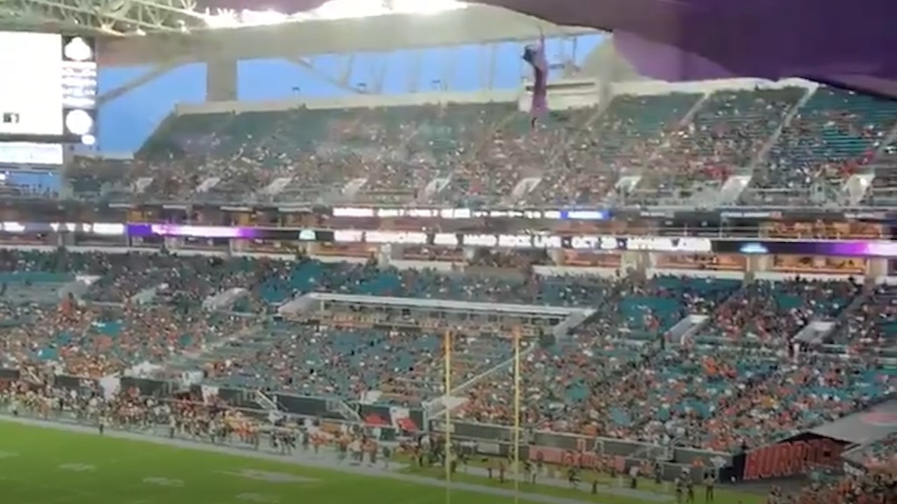 Football fans catch a falling cat in a flag