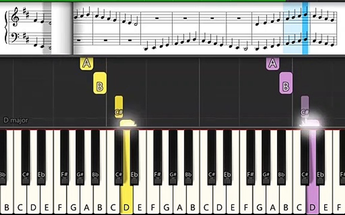 How to play D Major Scale on Piano Keyboard, tutorial with music notes