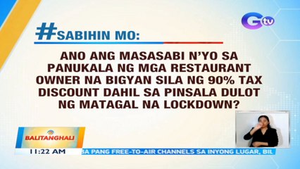#SabihinMo Ano ang masasabi n’yo sa panukala ng mga restaurant owner na bigyan sila ng 90% tax discount dahil sa pinsala dulot ng matagal na lockdown? | BT