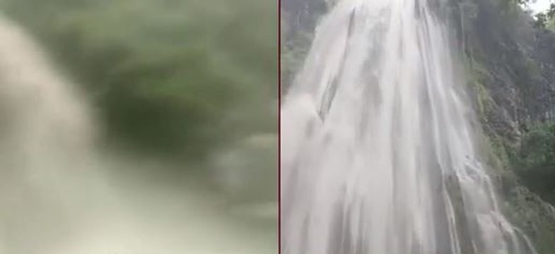 Water flow of waterfalls rises due to heavy rainfall