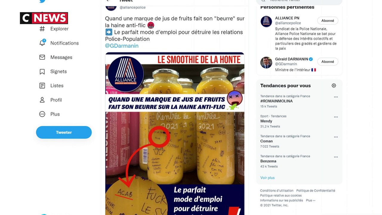 Des slogans anti-police sur des bouteilles de smoothie : la colère des forces de l’ordre