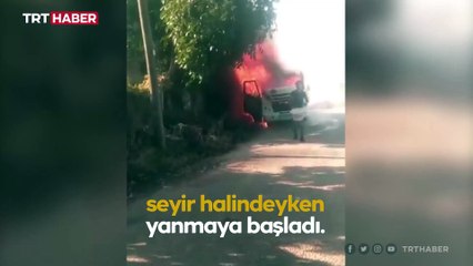 Öğrenci servisi alev alev yandı