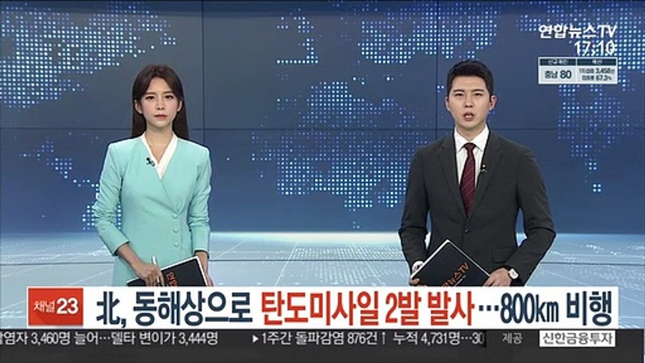 北, 동해상으로 탄도미사일 2발 발사…800㎞ 비행