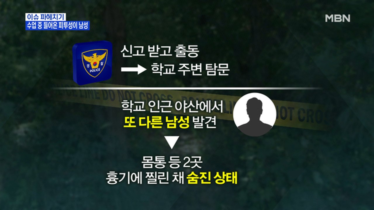 MBN 뉴스파이터-"살려 달라" 피투성이 남성, 교실 난입…야산에서는 숨진 남성 발견