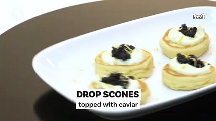 Queen Elizabeth's Drop Scones Topped with Sour Cream and Caviar