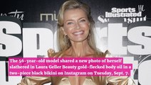 Paulina Porizkova Rocks Black Bikini While ‘Slathered’ In Gold-flecked Body Oil