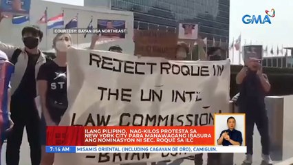 Ilang Pilipino, nag-kilos protesta sa New York City para manawagang ibasura ang nominasyon ni Sec. Roque sa ILC | UB