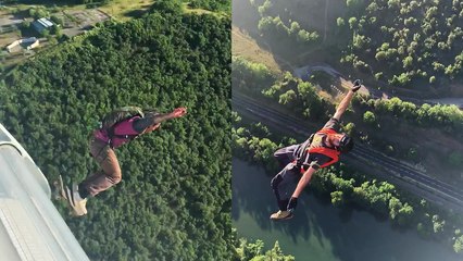 'Skater Girl Pulls Off CRAZY B.A.S.E Jump Off Bridge in France '