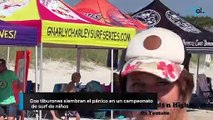 Dos tiburones siembran el pánico en un campeonato de surf de niños.