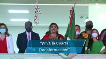Alcaldesa de Iztapalapa lanza arengas dedicadas a Sheinbaum y AMLO en Grito de Independencia