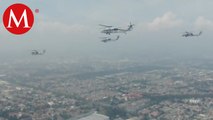 Por desfile militar, helicópteros de Fuerza Aérea sobrevuelan CdMx