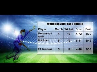 Batsman, Bowler and Team updated status in world cup 2019