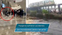 Le llueve al AICM, pasajero reportan inundaciones dentro de la terminal