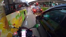 Considerate and Kind Driver folds his side mirrors to allow a motorcycle through