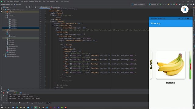 Flutter carousel slider Example. Flutter Slider Animated. Flutter Image carousel slider With Text