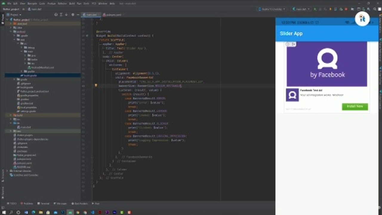 Facebook audience network  Banner ad set in Flutter. Banner ads in  Flutter